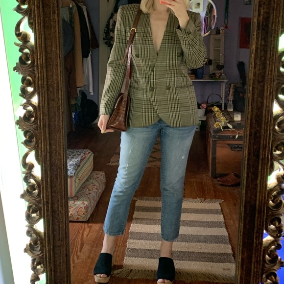 Vintage Jones NY Plaid olive Blazer Small 80s 90s - Picture 2 of 8